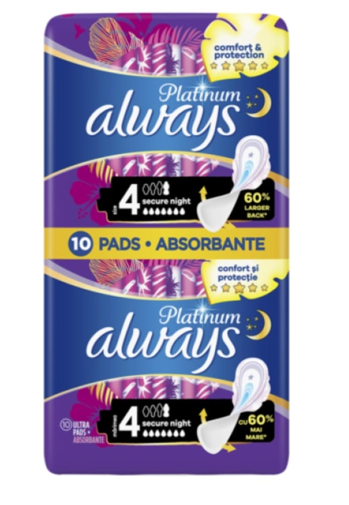 Absorbante Platinum Secure Night, 10 bucati, Always