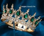 Coronita decorativa, 12 cm, Stras Verde , Metal auriu