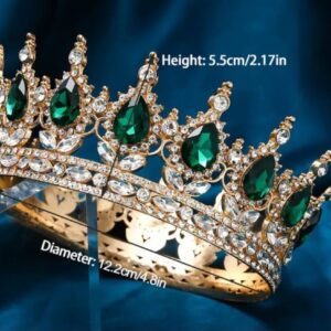Coronita decorativa, 12 cm, Stras Verde , Metal auriu