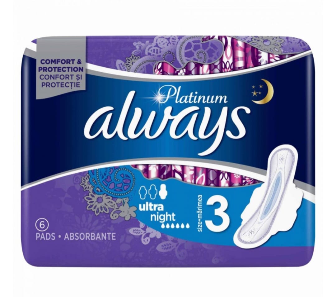 Absorbante Igienice - Always Platinum Night, marimea 3, 6 buc