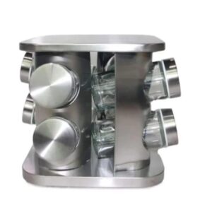 Suport rotativ pentru condimente cu 8 recipiente, organizator inox pentru dulap/masă