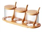Recipiente condimente sticla cu linguriuta, 3 pc