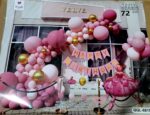 Baloane arcada, Roz, Roz baby , alb,auriu , Happy Birthday
