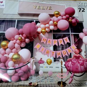 Baloane arcada, Roz, Roz baby , alb,auriu , Happy Birthday